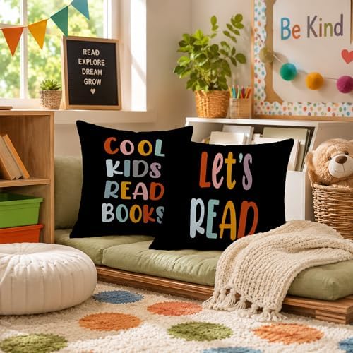 Rusenbao Kids Classroom Reading Corner Decor Throw Pillow Covers 18 x 18