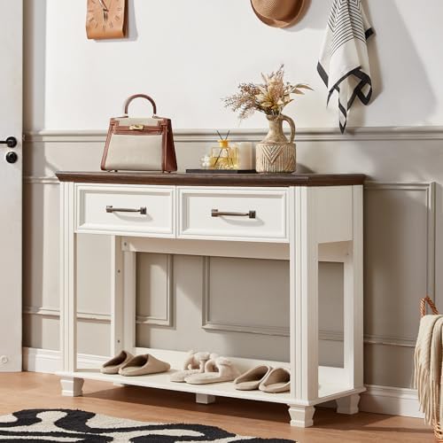 SAVOR LIFE 46" Farmhouse Console Table with Drawers, White Entryway Table