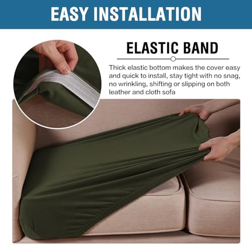 H.VERSAILTEX Velvet Stretch Couch Cushion Cover Plush Cushion Slipcover for Chair Loveseat Sofa Cushion Furniture Protector Seat Cushion Sofa Cover (3 Piece Sofa Cushion Covers, Olive)