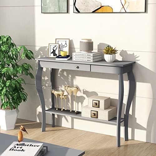 ChooChoo 39" Narrow Entryway Table with Drawer, Grey