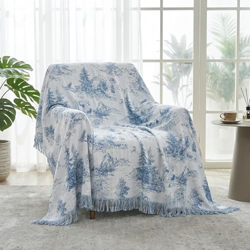 Bailix Boho Throw Blanket, 100% Cotton, Woven Landscape Pattern, 50"x60"