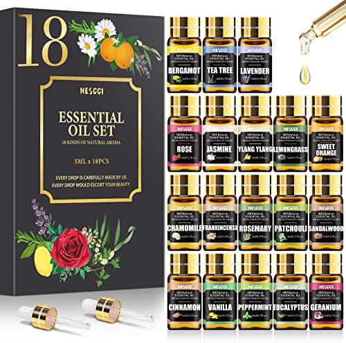 NESCCI Essential Oil Gift Set -Perfect for Diffuser,Humidifier,Candle Making, Halloween, Christmas(18 * 5ML)
