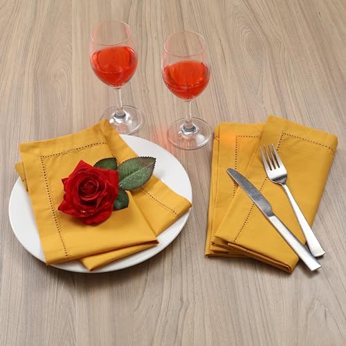 Lightnpro Hemstitched Cloth Dinner Napkins, 18x18 Inch, Mustard