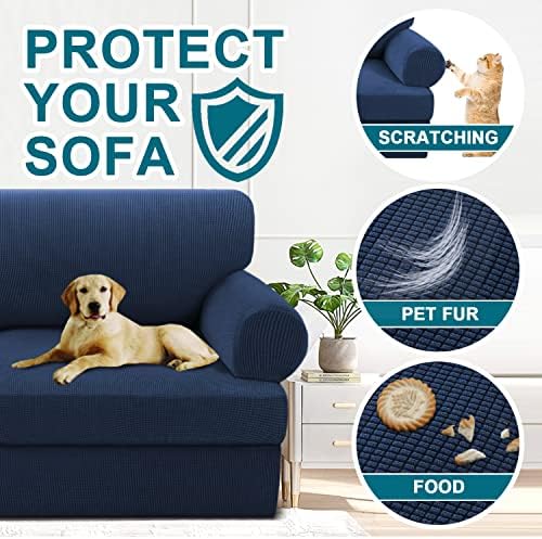 Turquoize T Cushion Chair Slipcover Armchair Slipcover for Living Room Stretch Sofa Couch Cover Soft Armchair Cover Washable Furniture Covers with Individual T Cushion Seat Covers (Chair, Navy)