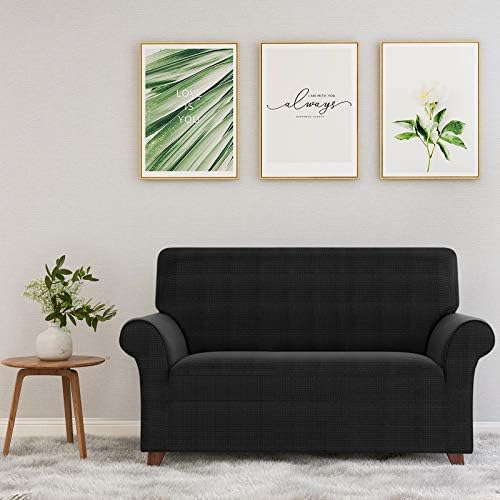 ZNSAYOTX Loveseat Covers High Stretchy Spandex Pet Friendly Sofa Slipcover 1 Piece Non Slip Couch Furniture Protection Covers (Black, Loveseat)