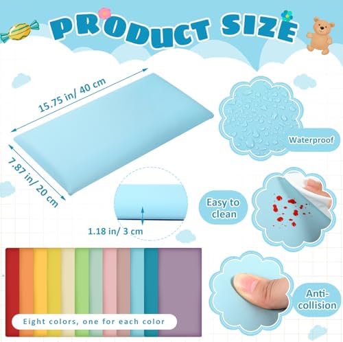 12 Pack Wall Padding Headboard 15.75" x 7.87" x 1.18" Rainbow Colors