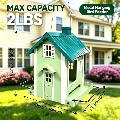 WENYLE Bird Feeders for Outdoors Hanging, Heavy Duty Metal Weatherproof Wild Bird Feeder, House Shape with Drain Holes, 2LB Capacity for Garden Yard