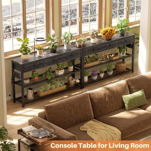 Ecoprsio Entryway Table with Power Outlets, 47" Console Table with Drawers