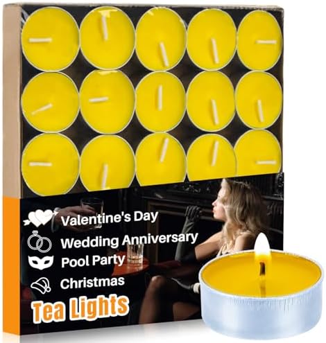 MAQIHAN 25 Pack Yellow Tea Light Candles - Mini Soy Wax Votive Candle Set