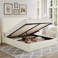 Allewie Queen Size Chenille Lift Up Hydraulic Storage Bed Frame Cream White