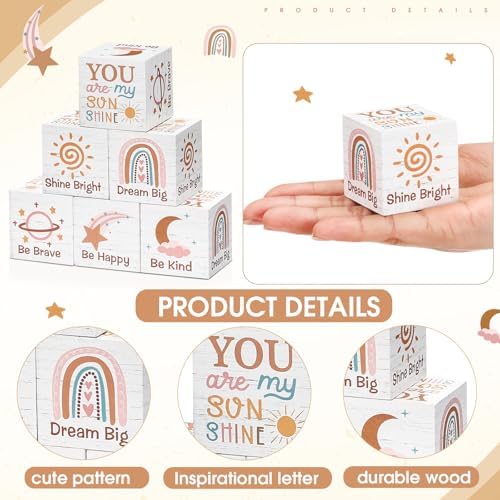 6 Pcs Nursery Shelf Decor Baby Wooden Blocks, Rainbow Style