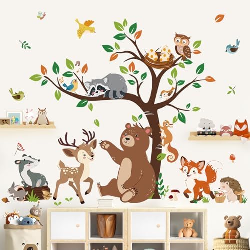 decalmile Woodland Animal Forest Tree Bear Deer Fox Wall Decals Stickers