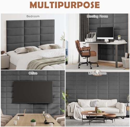 IFNOW Wall Mounted Headboard, Peel and Stick Panels, Dark Grey, Queen