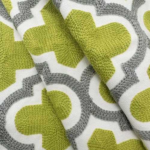 Alysheer Embroidered Lumbar Decorative Throw Pillow Cover 12"x 20", Classic Boho Geometric Embroidery Pattern Cotton Rectangular Cushion Case for Sofa Couch Living Room Bedroom(Green Grey)