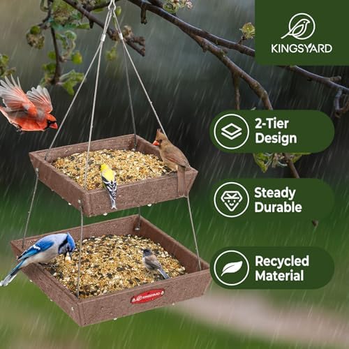 Kingsyard 2 Tier Large Platform Bird Feeder for Outdoors Hanging