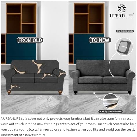 URBANLIFE 3-Piece Stretch Sofa Covers for 2 Cushion Couch, Charcoal Gray