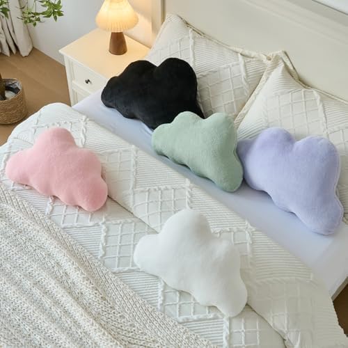 Cloud Pillows, Decorative Throw Pillow with Soft Plush for Couch Bed, Cloud Shaped Pillow Room Decor with Fluffy Faux Rabbit Fur for Living Room Bedroom (Black, 11.8x18.5 Inches)