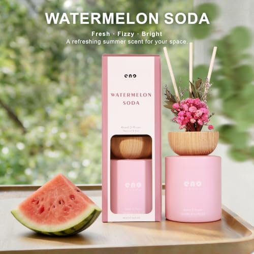 Reed Diffuser Set with Dried Flowers, 5.1 fl oz / 150ml, Watermelon Soda - Home Fragrance Diffuser with Sticks for Bathroom Shelf Decor, Bedroom, Office & Gift
