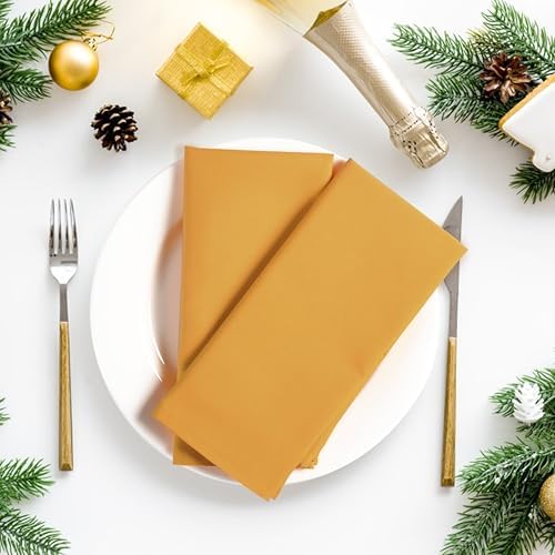 Ramanta Home Set of 12 Polyester Cloth Napkins 18x18 Inches, Mustard