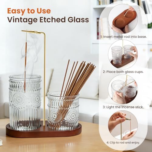 2 in 1 Incense Holder for Sticks, Vintage Glass Incense Burner