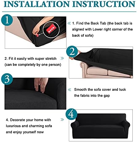 Flamingo P High Stretch Sofa Slipcover Non Slip Loveseat Covers for 2 Cushion Couch Washable Pet Furniture Protector Covers with Elastic Bottom, Thick Jacquard Fabric (Medium, Black)
