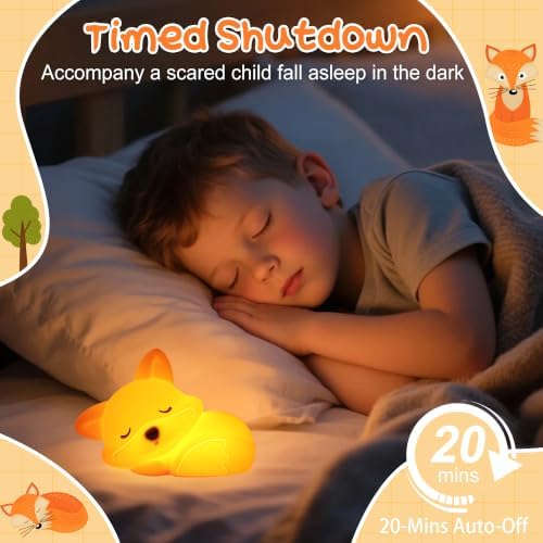 Fox Night Light for Kids, Fox Lamp Silicone Nursery Rechargeable, Birthday Back to School Gifts for Girl Boy, Squishy Touch Nightlight with Dimmable Timer, Breastfeeding Toddler Bedroom Decor