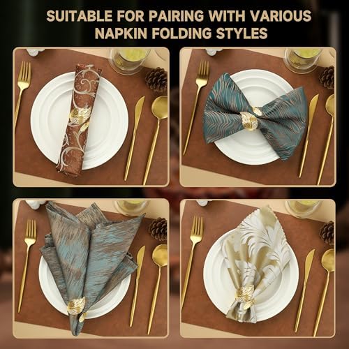 Gold Napkin Rings Set of 12, Solid Metal Laurel Leaf Table Decor