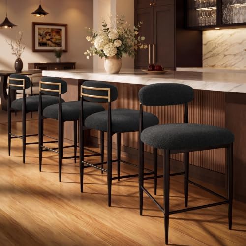 Morden Fort Counter Height Bar Stools Set of 4 with Backs, Black Boucle