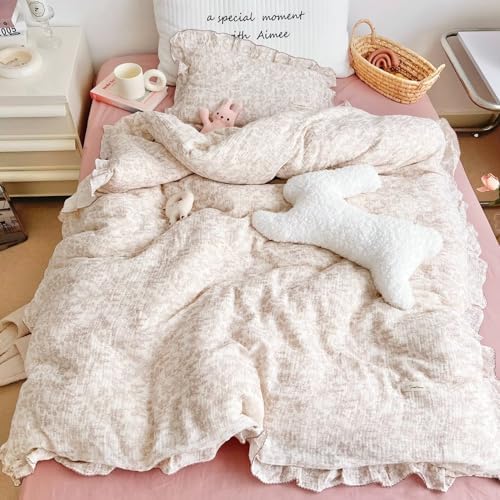 Muslin Cotton Kids Toddler Duvet Cover with Ruffles, Forest Rabbit
