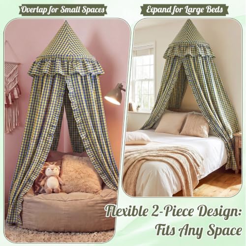SmoothNovelty Gingham Plaid Bed Canopy, Yellow Blue, Round