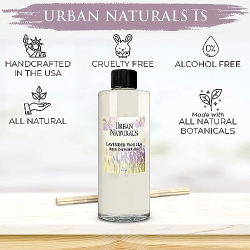 Urban Naturals Reed Diffuser Oil Refill Lavender Vanilla with Creamy Vanilla, White Woods 8 oz + Free Reed Sticks, Made in the USA