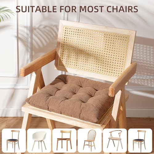 HLOVME Corduroy Chair Cushion with Ties Ultra Soft Warm Floor Cushion for Kids Reading Nook Comfortable Square Seat Cushion for Adult 15.7”x15.7”, Khaki