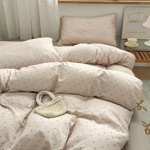 LifeTB Polka Dot Duvet Cover Set Full, 100% Muslin Cotton Khaki Duvet Cover with Cute Dot Pattern, Breathable Soft Gauze Comforter Cover, Aesthetic Lightweight Bedding Set Full for All Seasons