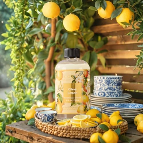 Cocorrína Reed Diffuser Refill Citrus Lemon 17oz (500ml) with 8 Rattan Sticks - Premium Long-Lasting Essential Oil, Home Fragrance for Bedroom, Bathroom Home Decor