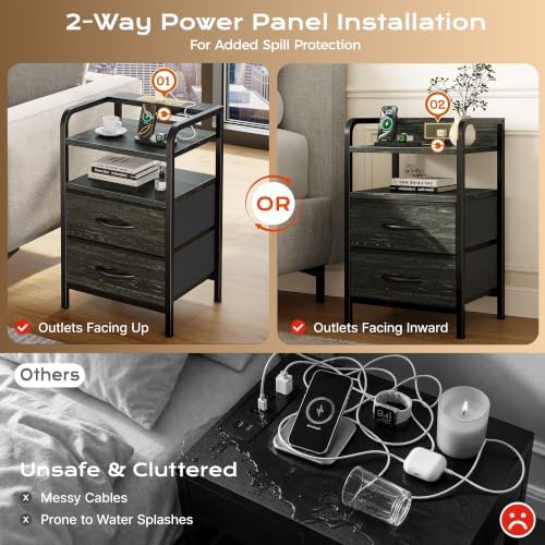 Huuger Nightstands Set of 2, Night Stand with LED Lights, Charging Station
