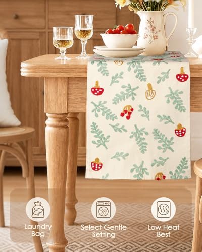 Miss Adola Embroidered Canvas Table Runner 13"x72", Cute Mushroom