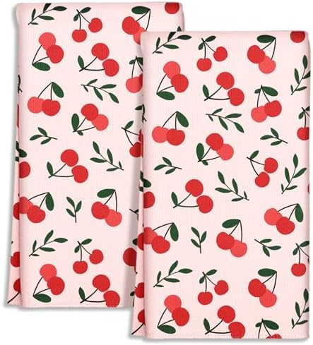 Miss Adola Cute Kitchen Towels Set of 2, 18 x 26 Inch, Cherry