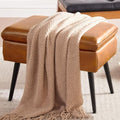 Square Storage Ottoman Upholstered Vanity Accent Stool Cognac Brown