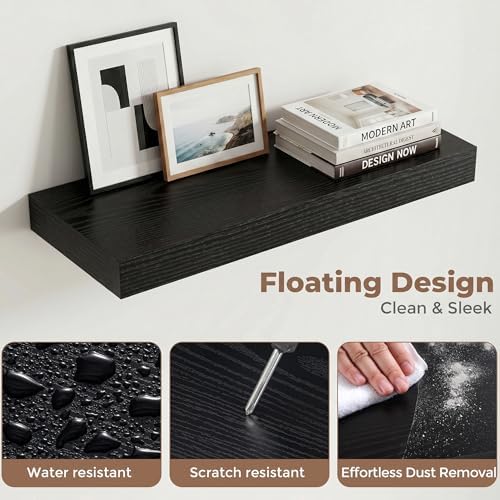 20 Inch Floating Shelves for Wall, 8"D Wood Storage Shelves, Black Finish