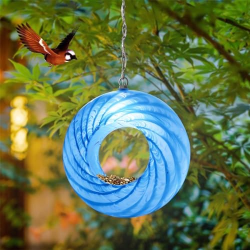 Yinns Glass Bird Feeder, Hanging Solar Birdfeeder for Outdoor Garden Decor