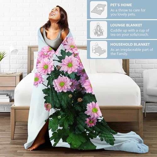 Floral Flannel Blanket, Soft Cozy Throw with Elegant Flower Botanical, Lightweight Blankets for All Seasons, Vintage Classic Home Sofa Bed Decor and Gifts for Women Girls, 50x60 Inch