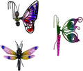 3 Pcs Butterfly & Dragonfly Mix Decorations for Flower Pots - Iron Painted Hanging Ornaments, Plant Pot Potted Hanger Figurines, Outdoor Garden Pendant Decor