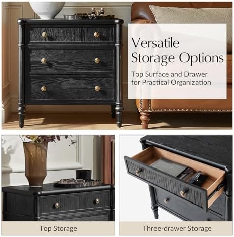 HULALA HOME Traditional End Table with Charging Station, Black