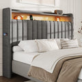 S.E.C.D Upholstered Queen Size Headboard Only, 2-Tier Storage, Dark Gray