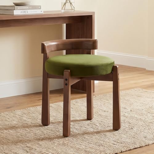 Ya-Home Modern Vanity Chair Upholstered Small Ottoman Footstool, Make Up Stool Velvet Fabric with Backrest Wooden Frame for Living Room Bedrooms, 1PC, Green