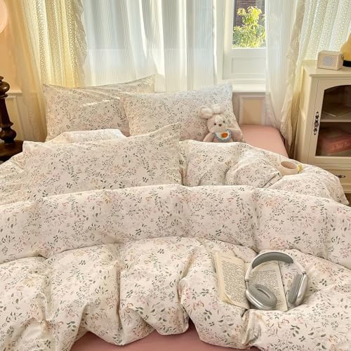 Pink Floral Duvet Cover Set Twin Size 68"×86",100 Cotton Duvet Cover with 2 Pillowcases,Zipper Bedding Set for Kids Teen Girls,Breathable Soft Comforter Covers 68"×86"