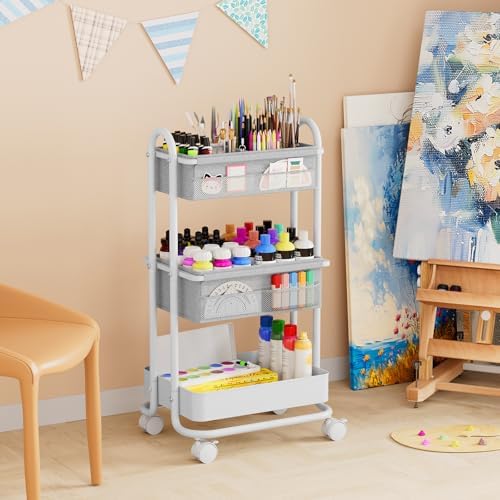 Baby Diaper Caddy Organizer Cart - 3 Tier Rolling Cart, Light Gray