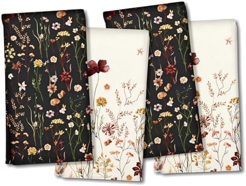 Miss Adola Cute Kitchen Towels Set of 4, 18 x 26 Inch, Retro Flower