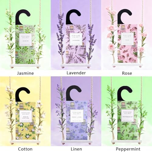 Large 12 Packs Hanging Scented Sachets Long-Lasting Closet Deodorizer Air Freshener Fabric Refresher Odor Eliminator for Drawer Home Fragrance Gift Set?6 Scents?