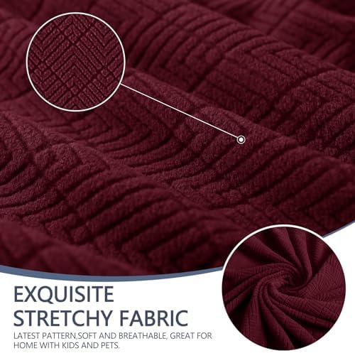 JIVINER Stretch Sofa Covers 1 Piece Couch Covers for 3 Cushion Couch Sofa, 3 Seater Sofa Slipcovers Furniture Protector with Elastic Bottom for Kids, Pets (Large, Wine Red Rhomb)